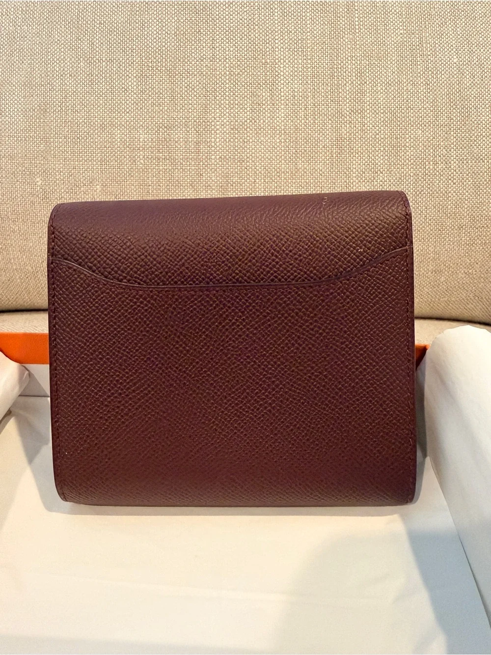 HERMES Constance Wallet in Burgundy with ROSE Gold Hardware